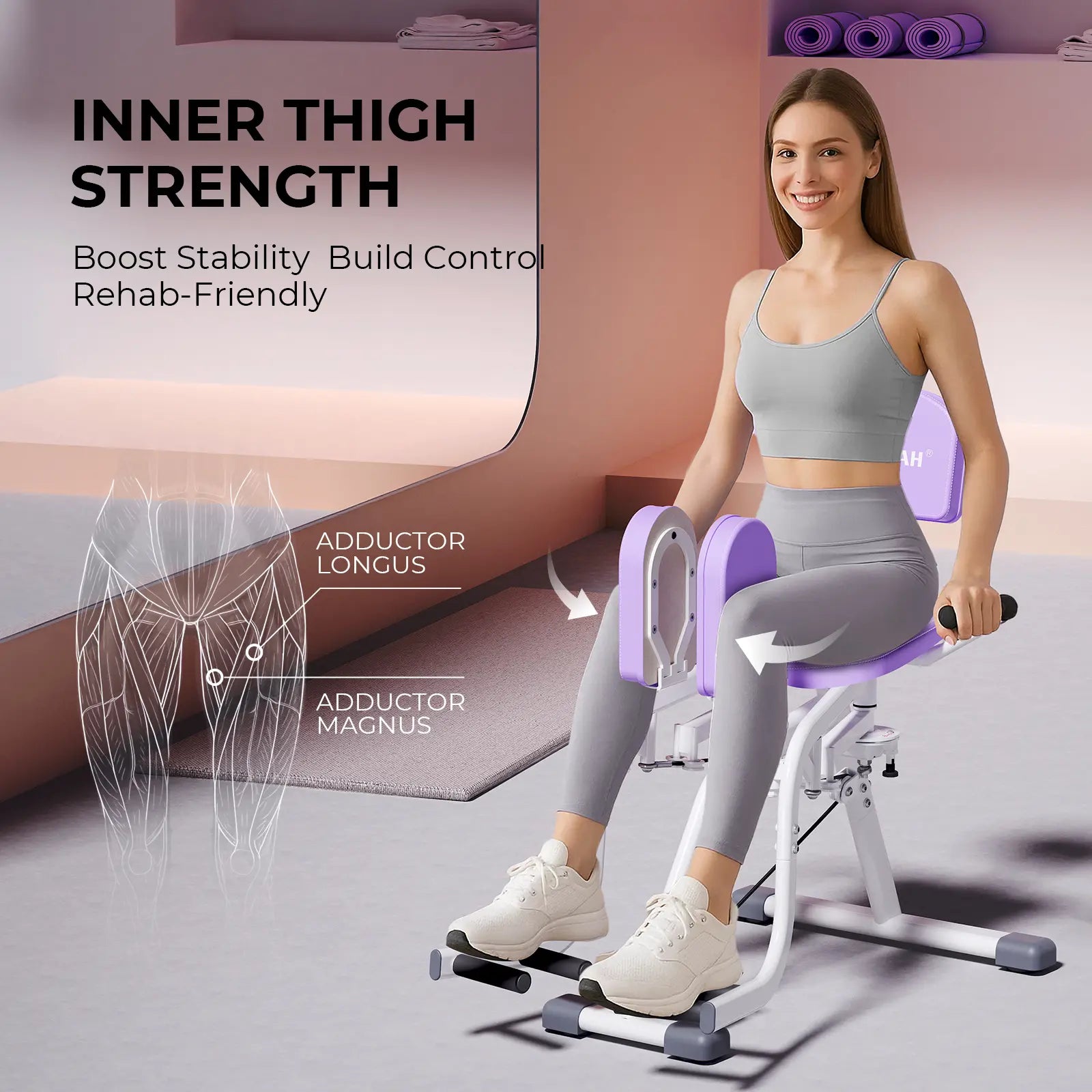 Hip Abductor Machine for Home Gym | Inner Thigh & Glute Trainer | Adjustable Resistance Leg Exercising Workout Equipment for Women