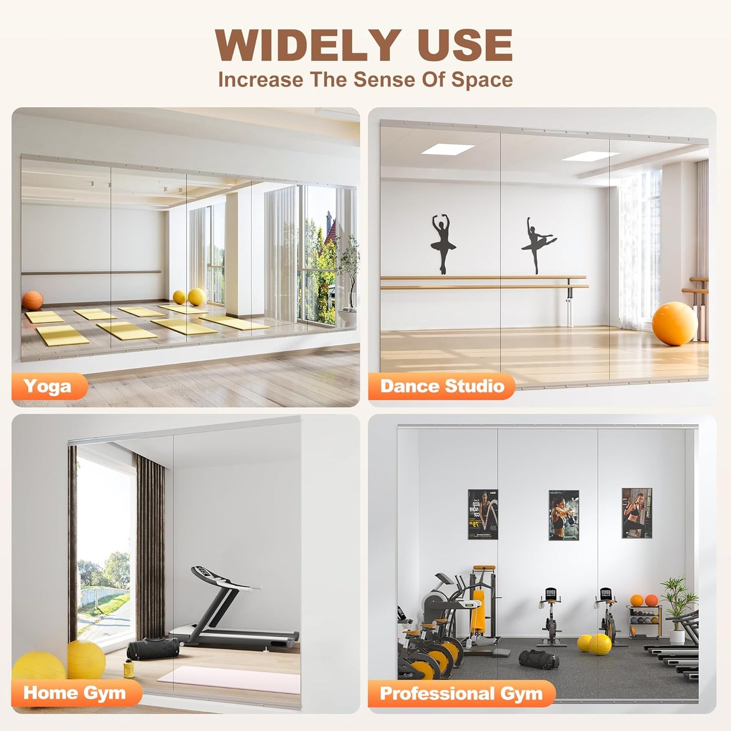 Home Gym Mirror 71" L X 32" W - 1PC Large Full Body Mirror for Yoga, Fitness, Garage, Dance Studio, Wall-Mounted, 0.16In Tempered Glass Frameless