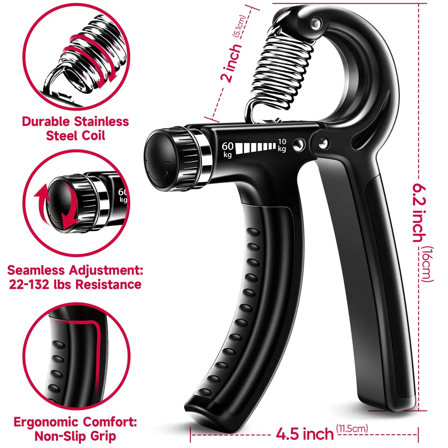 Fitbeast Funny Hand Grip Strengthener Workout Kit (5 Pack) Forearm Grip Adjustable Resistance Hand Gripper, Finger Exerciser, Finger Stretcher, Grip Ring & Stress Relief Grip Ball for Athletes