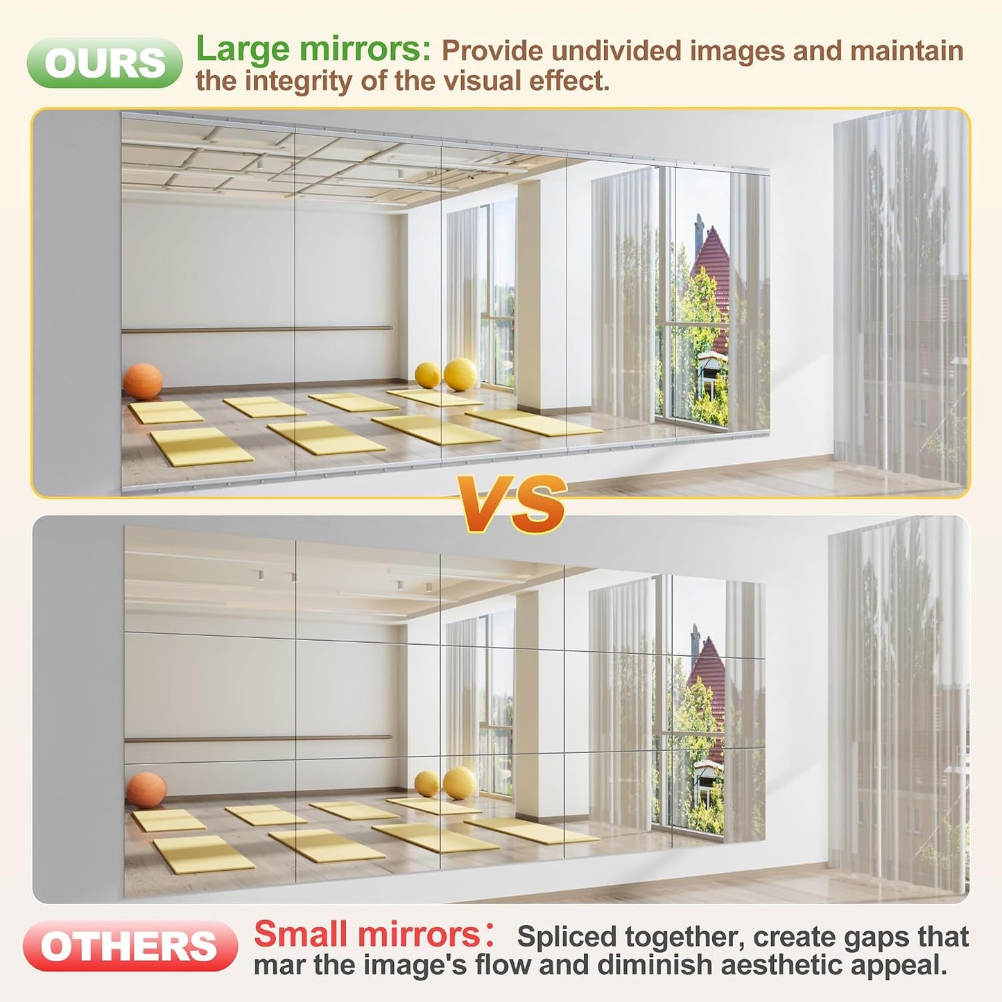 Home Gym Mirror 71" L X 32" W - 1PC Large Full Body Mirror for Yoga, Fitness, Garage, Dance Studio, Wall-Mounted, 0.16In Tempered Glass Frameless